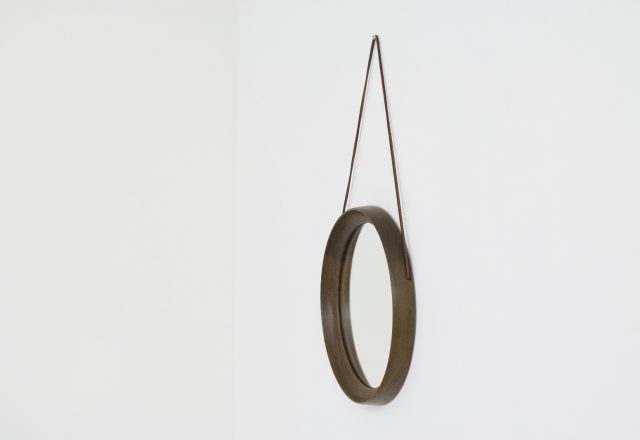 Uno & Östen Kristiansson Luxus - vintage round wall mirror wenge leather - Sweden 1960s 2