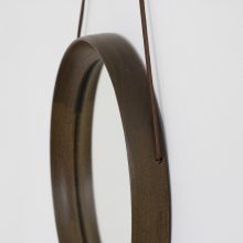 Uno & Östen Kristiansson Luxus - vintage round wall mirror wenge leather - Sweden 1960s 3