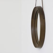 Uno & Östen Kristiansson Luxus - vintage round wall mirror wenge leather - Sweden 1960s 4