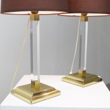 Vintage Hollywood regency style brass & lucite table lamps 1970s 3