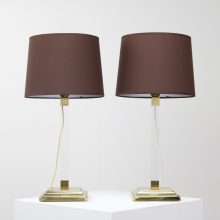 Vintage Hollywood regency style brass & lucite table lamps 1970s 6