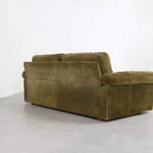 Vintage Tito Agnoli \'Petronio\' 2 seater sofa Poltrona Frau olive green suede leather 1970s - Mid century Italian designer seating 9