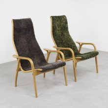 Vintage pair Lamino lounge chairs sheepskin Yngve Ekström Swedese 1960s - Mid century Swedish classic lounge chairs 9