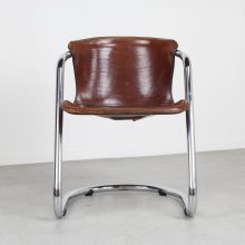 Willy Rizzo - Cidue Italy - Mid century Italian saddle leather cantilever dining chairs 1970s 2