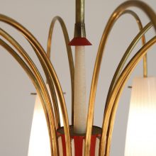 Large 10 arm mid century Italian chandelier Stilnovo Stilux Arredoluce era - Brass glass patina 1950s 4