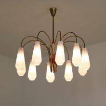 Large 10 arm mid century Italian chandelier Stilnovo Stilux Arredoluce era - Brass glass patina 1950s 8