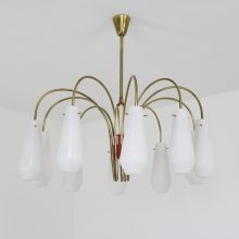 Large 10 arm mid century Italian chandelier Stilnovo Stilux Arredoluce era - Brass glass patina 1950s 9