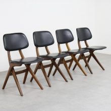 Louis van Teeffelen Webe - Mid century Dutch design scissors dining chairs skai teak 1950s 1960s - Vintage Nederlands design eetkamerstoelen 6