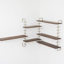 Mid century modular shelving unit Scandinavian French Dutch wall unit solid teak & brass - Vintage modulair wandsysteem 1950s 1960s 2