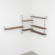 Mid century modular shelving unit Scandinavian French Dutch wall unit solid teak & brass - Vintage modulair wandsysteem 1950s 1960s 3