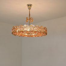 Monumental large pendant by Palme & Walter for Palwa - Gilded brass Crystal glass encrusted - Mid century german Hollywood Regency chandelier 10