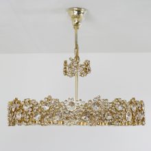 Monumental large pendant by Palme & Walter for Palwa - Gilded brass Crystal glass encrusted - Mid century german Hollywood Regency chandelier 14