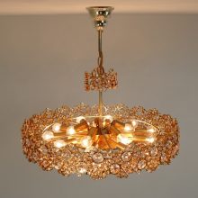 Monumental large pendant by Palme & Walter for Palwa - Gilded brass Crystal glass encrusted - Mid century german Hollywood Regency chandelier 7