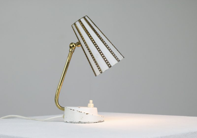 Vintage French design perforated metal brass desk lamp 1960s 5