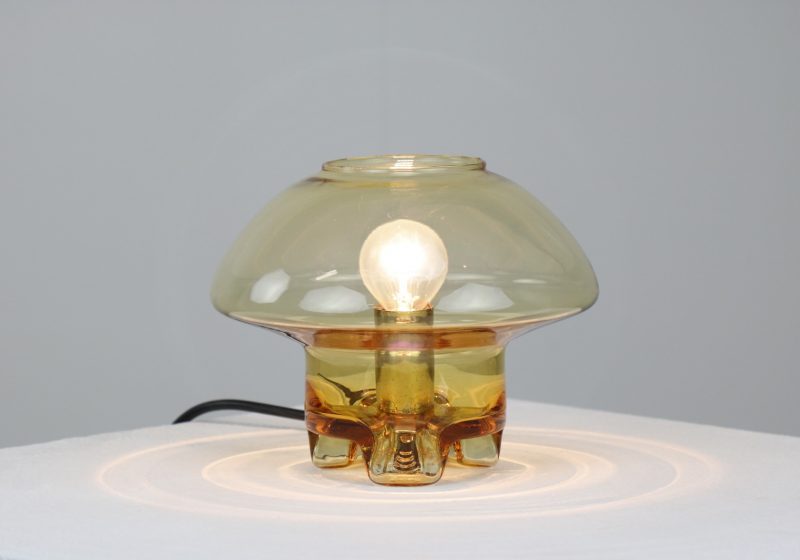 Vintage mushroom table lamp brass glass 1970s - Dutch design 1