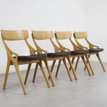 Danish oak & leather dining chairs Arne Hovmand Olsen Mogens Kold - Vintage Deense eetkamerstoelen 1960s 6