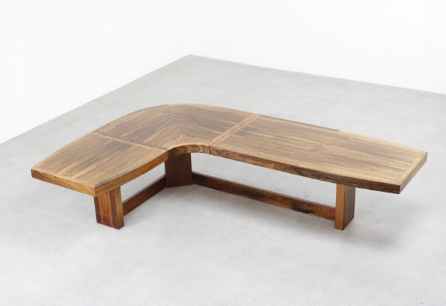 Rare large mid century Brazilan style L-shaped coffee table jacaranda bookmatched Brazilian rosewood 1960s 1