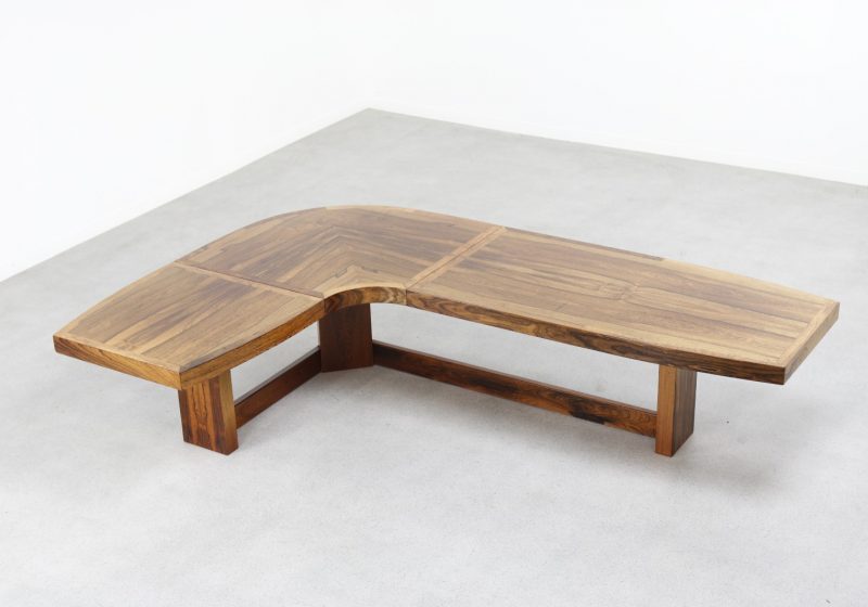 Rare large mid century Brazilan style L-shaped coffee table jacaranda bookmatched Brazilian rosewood 1960s 1