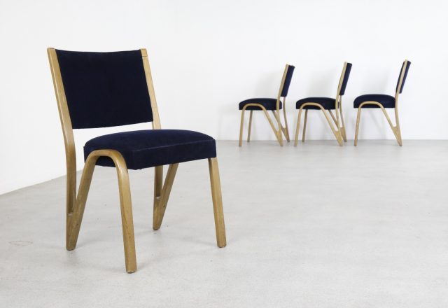 Wilhelm von Bode \\\'Bow-Wood\\\' stacking chairs for Steiner, France vintage dining chairs 1950s 1