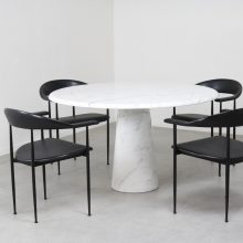 Mid century round Italian Carrara marble dining table in the manner of Angelo Mangiarotti 1970s Skipper Eros style 5