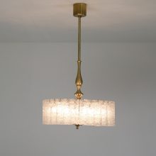 Vintage Doria Leuchten brass ice glass chandelier pendant 1960s 3