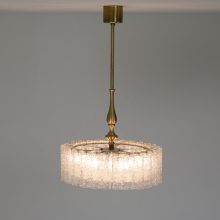 Vintage Doria Leuchten brass ice glass chandelier pendant 1960s 4