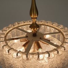 Vintage Doria Leuchten brass ice glass chandelier pendant 1960s 6