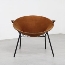 Vintage Hans Olsen - Balloon lounge chair LEA design Denmark 1960s - Vintage Deense design fauteuil cognac suede 3