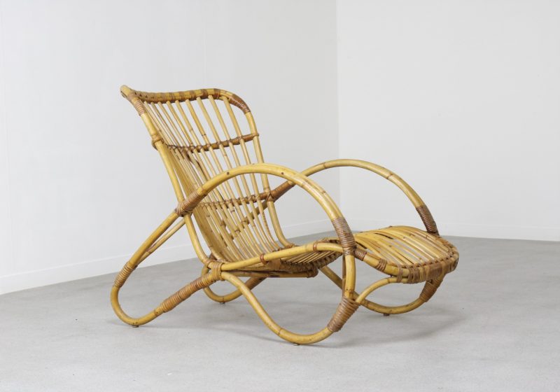 Vintage Rohé Noordwolde rotan fauteuil 1950s 1960s - Mid century Dutch design wicker low lounge chair 1