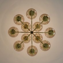 Vintage brass & smoked glass 12 arm chandelier in the style of Hans Agne Jakobsson 1960s 1970s 4