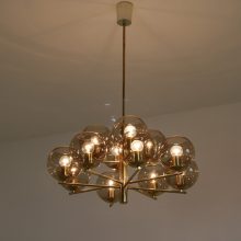 Vintage brass & smoked glass 12 arm chandelier in the style of Hans Agne Jakobsson 1960s 1970s 6