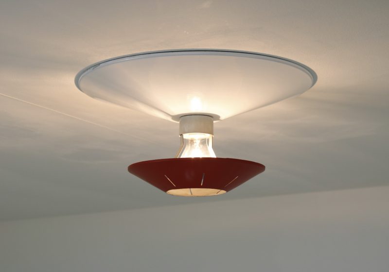 Early Louis Kalff ceiling lamp red Philips 1950s - Vintage Nederlands design plafondlamp 3