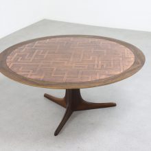 Mid century Danish design round coffee table rosewood & copper inlay 1960s - Vintage Deense palissander salontafel 2