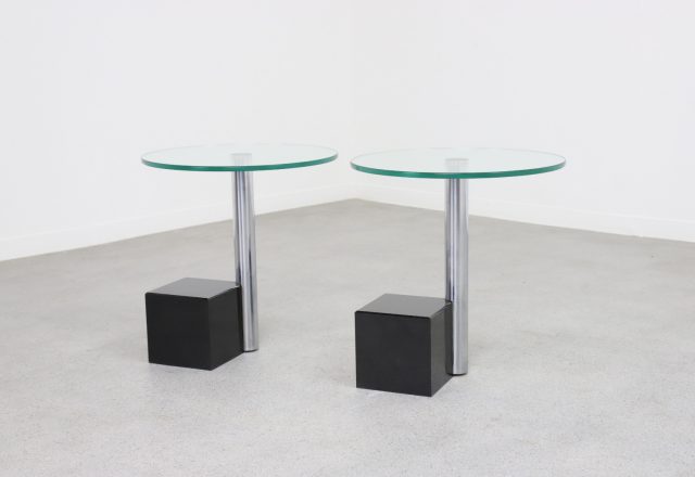 Pair Hank Kwint - Metaform HK2 - Mid century postmodern Dutch design side table 1980s - Vintage design bijzettafels graniet 1