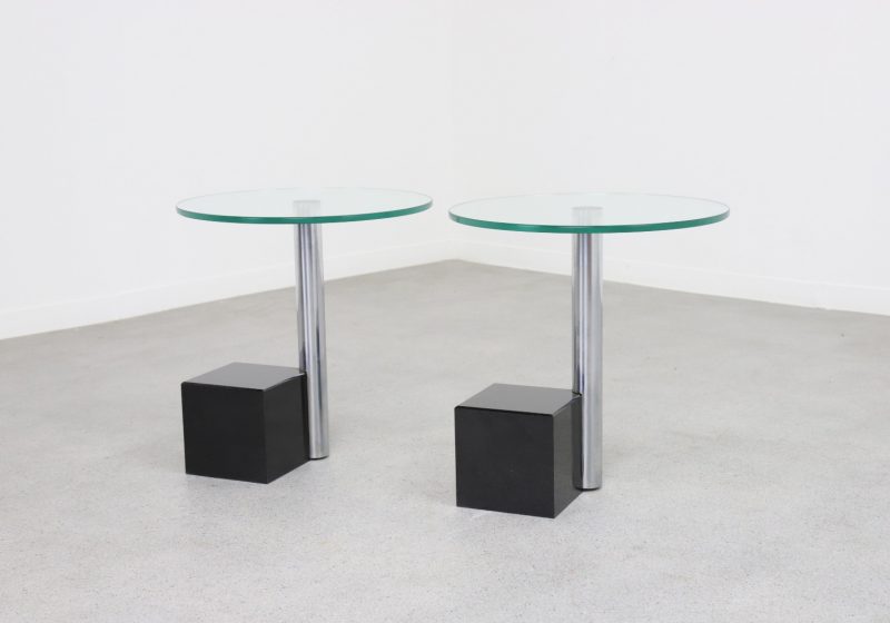 Pair Hank Kwint - Metaform HK2 - Mid century postmodern Dutch design side table 1980s - Vintage design bijzettafels graniet 1