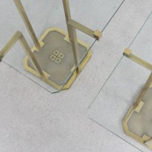 Vintage pair of Peter Ghyczy T18 Pioneer series brass glass side tables Dutch design 5