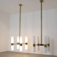 Large mid century chandeliers in brass metal & opaline glass - Arredoluce Stilnovo Raak Amsterdam 1960s 6