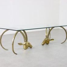 Vintage Hollywood regency style brass coffee table in the manner of Alain Chervet Ibex head - 1970s French design 1