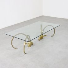 Vintage Hollywood regency style brass coffee table in the manner of Alain Chervet Ibex head - 1970s French design 3