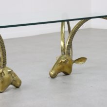 Vintage Hollywood regency style brass coffee table in the manner of Alain Chervet Ibex head - 1970s French design 5