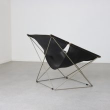 Early vintage Pierre Paulin F675 Butterfly lounge chair for Artifort nickeled frame black leather 1st edition 1960s 1963 7