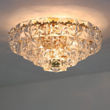 Large vintage Kinkeldey brass & crystal glass flush mount cieling light 1970s German design 5