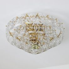 Large vintage Kinkeldey brass & crystal glass flush mount cieling light 1970s German design 7