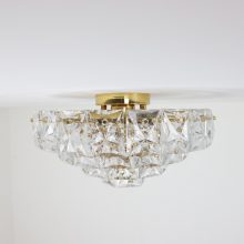 Large vintage Kinkeldey brass & crystal glass flush mount cieling light 1970s German design 9