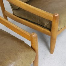 Vintage Carl Straub leather & patinated oak Brazillian style lounge chairs 1960s 1970s 5