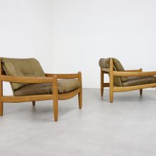 Vintage Carl Straub leather & patinated oak Brazillian style lounge chairs 1960s 1970s 6