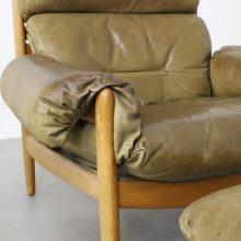 Vintage Carl Straub leather & patinated oak Brazillian style lounge chairs and ottomans 1960s 1970s 4