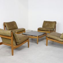 Vintage Carl Straub leather & patinated oak Brazillian style lounge chairs modulair sofa 1960s 1970s 8