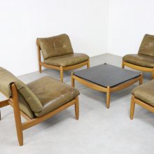 Vintage Carl Straub leather & patinated oak Brazillian style lounge chairs modulair sofa 1960s 1970s 9