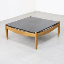 Vintage Carl Straub patinated oak & stone slate top coffee table Brazillian style 1960s 1970s 3